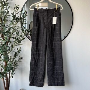 Aritzia ‘The Effortless’ Wool High Waisted Checkered Pants Trousers, Charcoal, 2